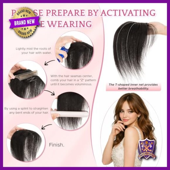 Human Hair Topper with Side Bangs 10 Inch Lightweight Lace Base Clip In main image 7